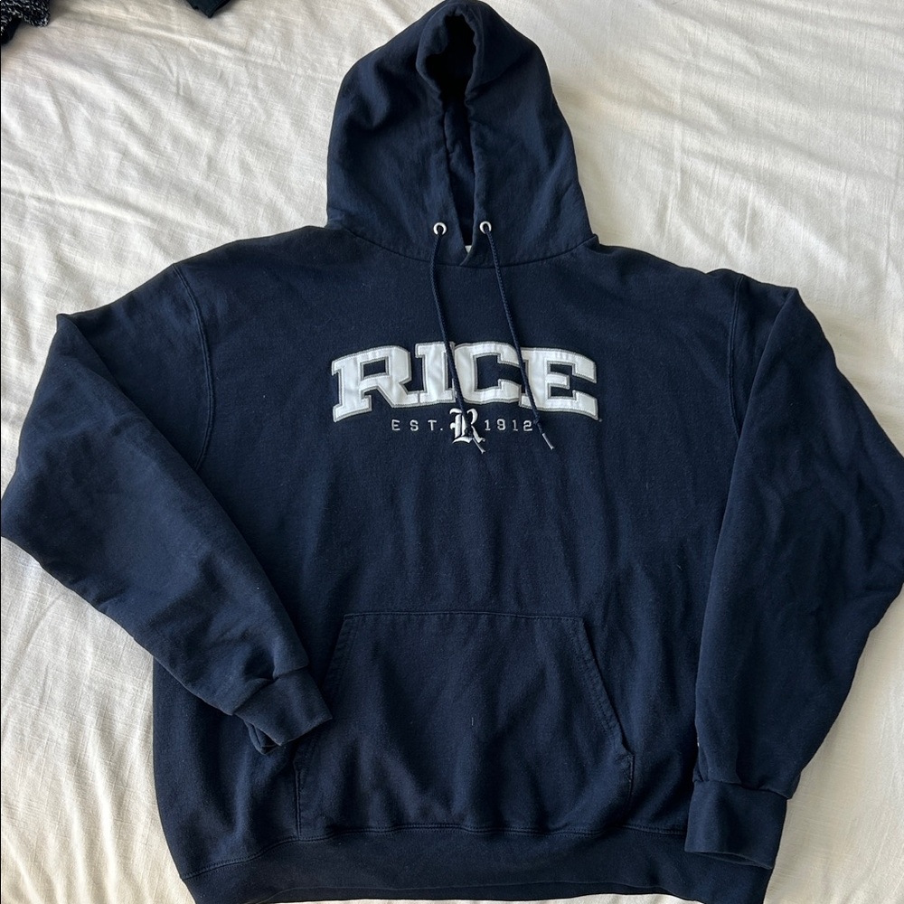 Navy Blue Rice Hoodie with White Logo